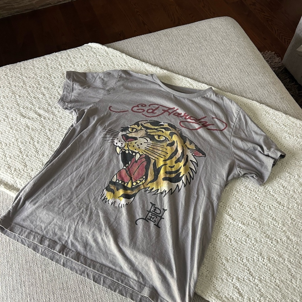 Ed Hardy Gray Tiger Graphic Tee